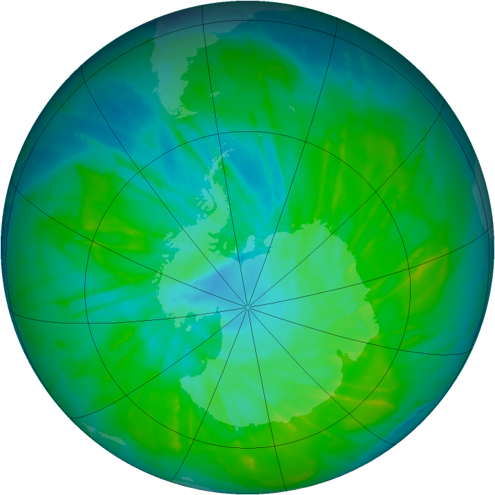 Antarctic ozone map for 02 January 2015